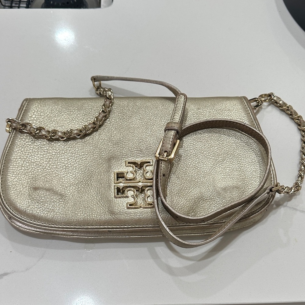 Tory Burch Gold Crossbody Bag with Chain Strap